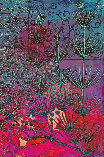 Colorful abstract design with floral elements on a textured background