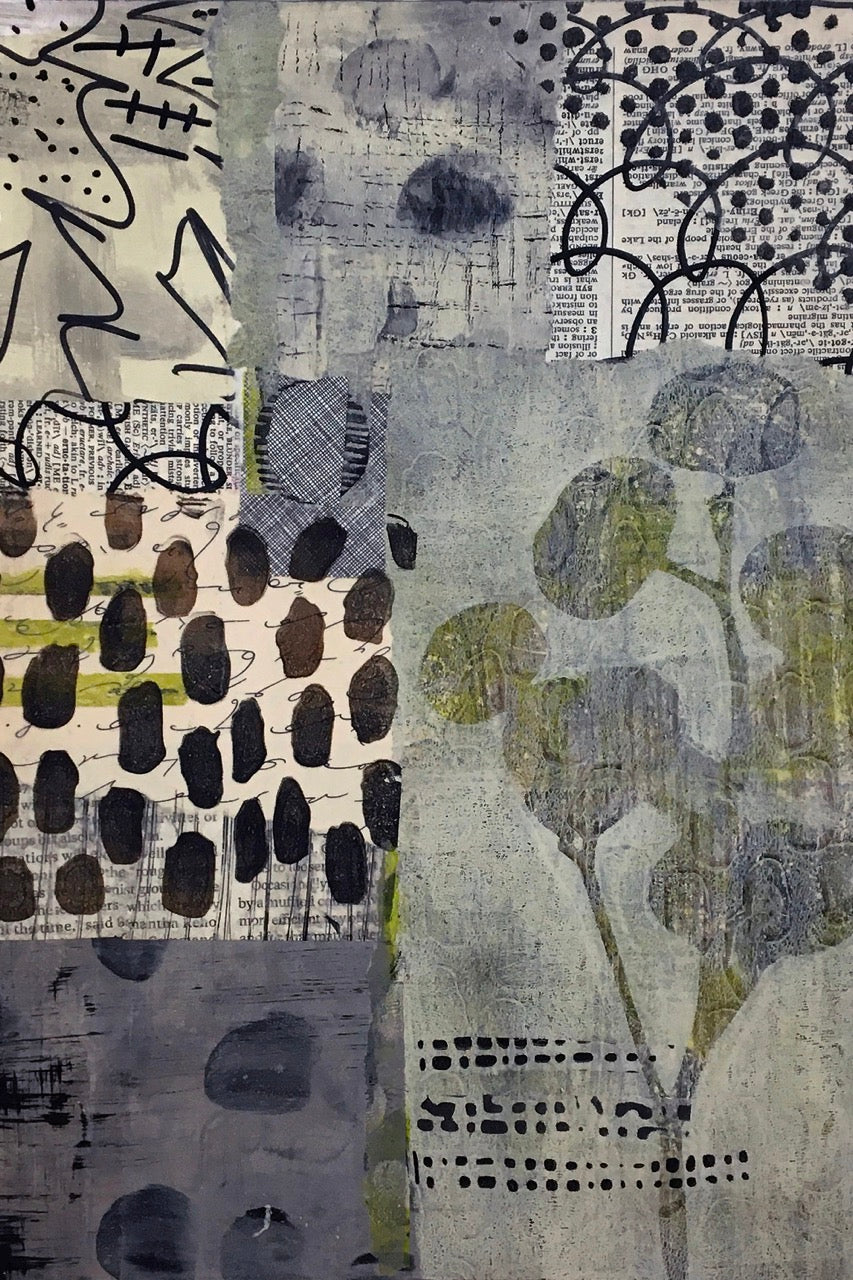 Abstract art piece with geometric patterns and textures