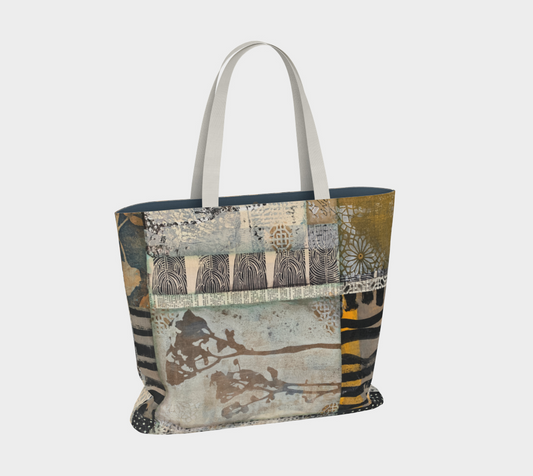 Autumn Field Botanical Collage - Large Lined Tote Bag