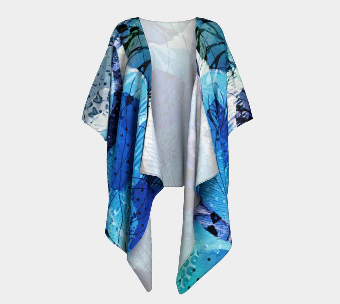 Blue Lagoon – Abstract Nature-Inspired Draped Kimono Shawl