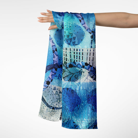 Blue Lagoon - Abstract Sketch Art Long Scarf