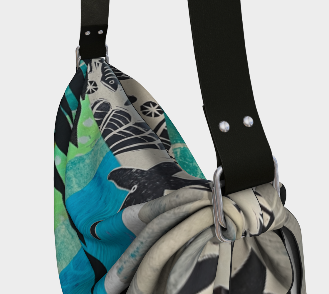 Sling bag with animal print design on a white background
