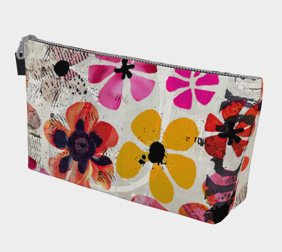Floral patterned pouch with colorful flowers on a white background