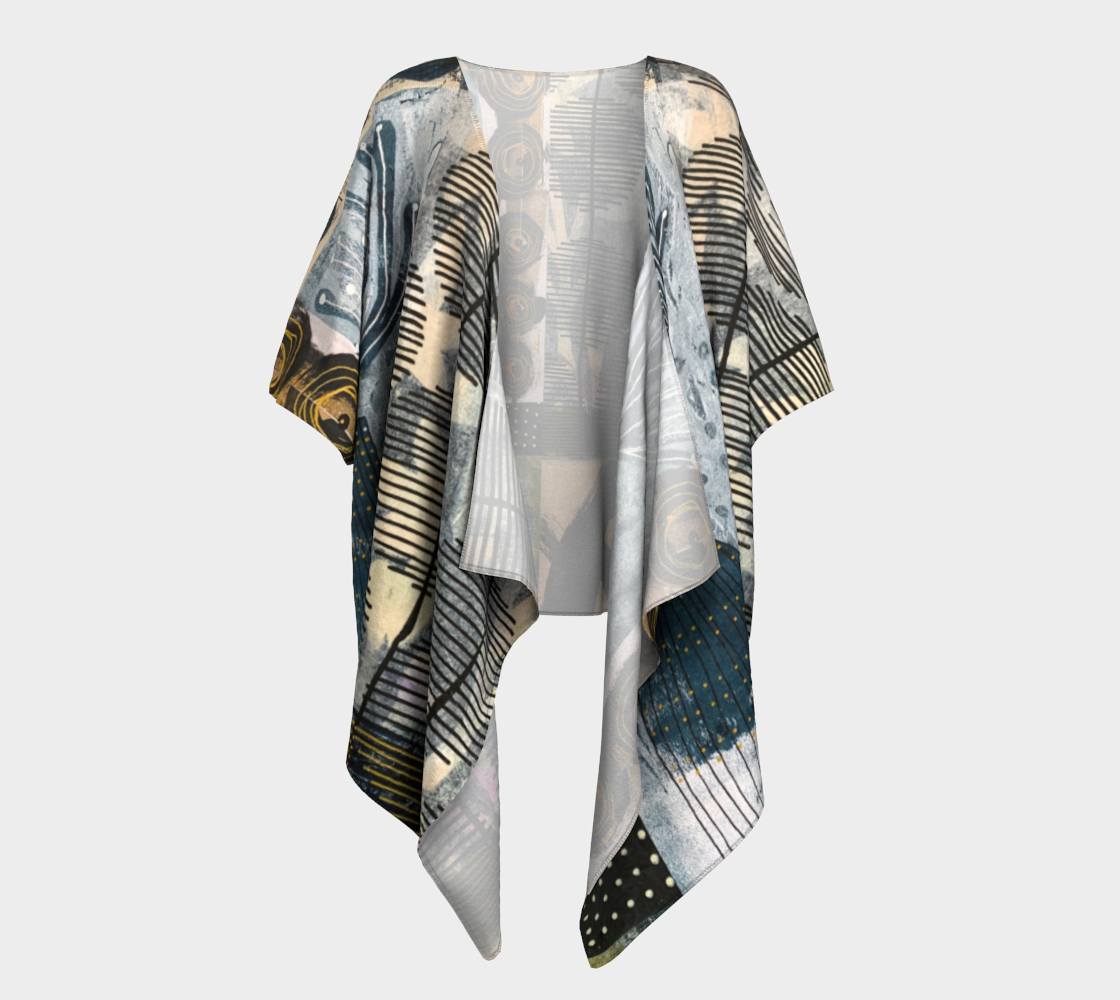 Finally - Abstract Collage Art Draped Kimono Shawl