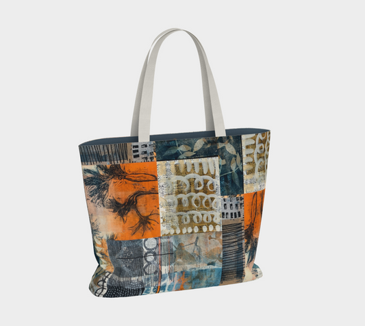 Forest Floor Botanical Collage - Large Lined Tote Bag