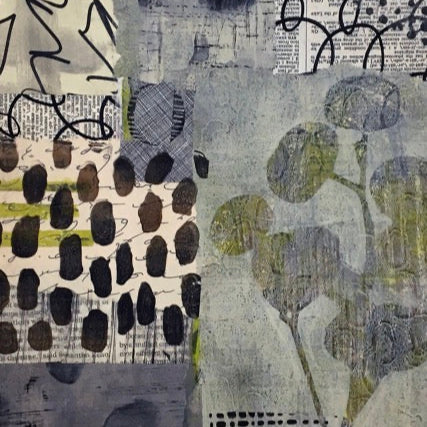 Collage art with abstract patterns and shapes