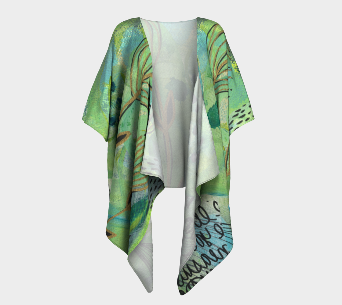 Growing Green - Nature Inspired Abstract Draped Kimono Shawl