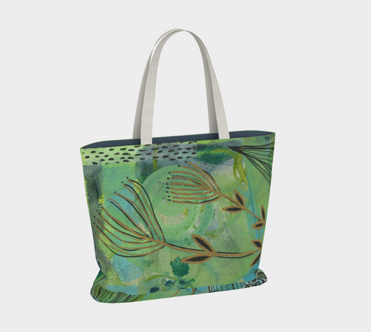 Growing Green Abstract Botanical - Large Lined Tote Bag