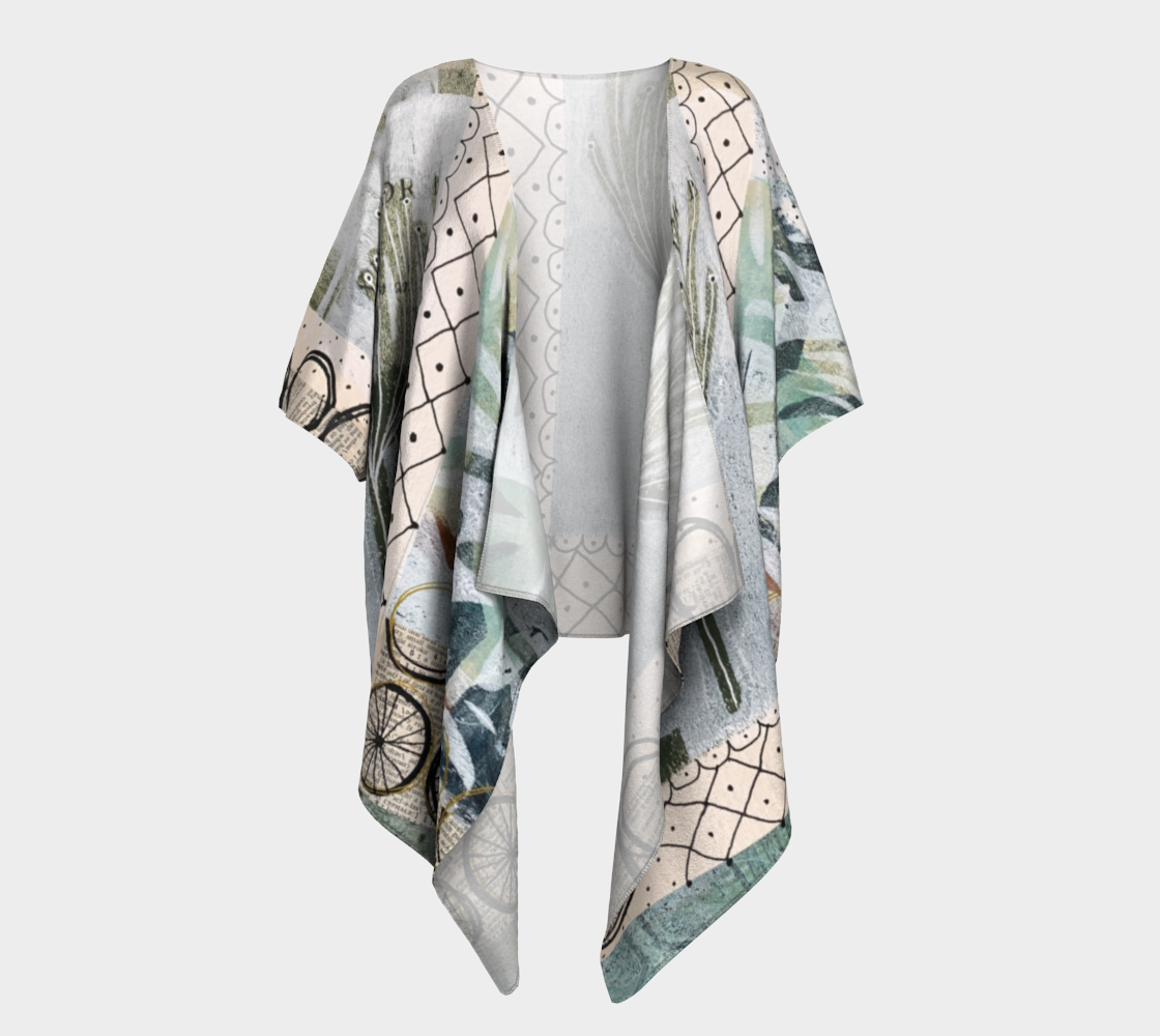 Just Picked - Abstract Collage Art Draped Kimono Shawl