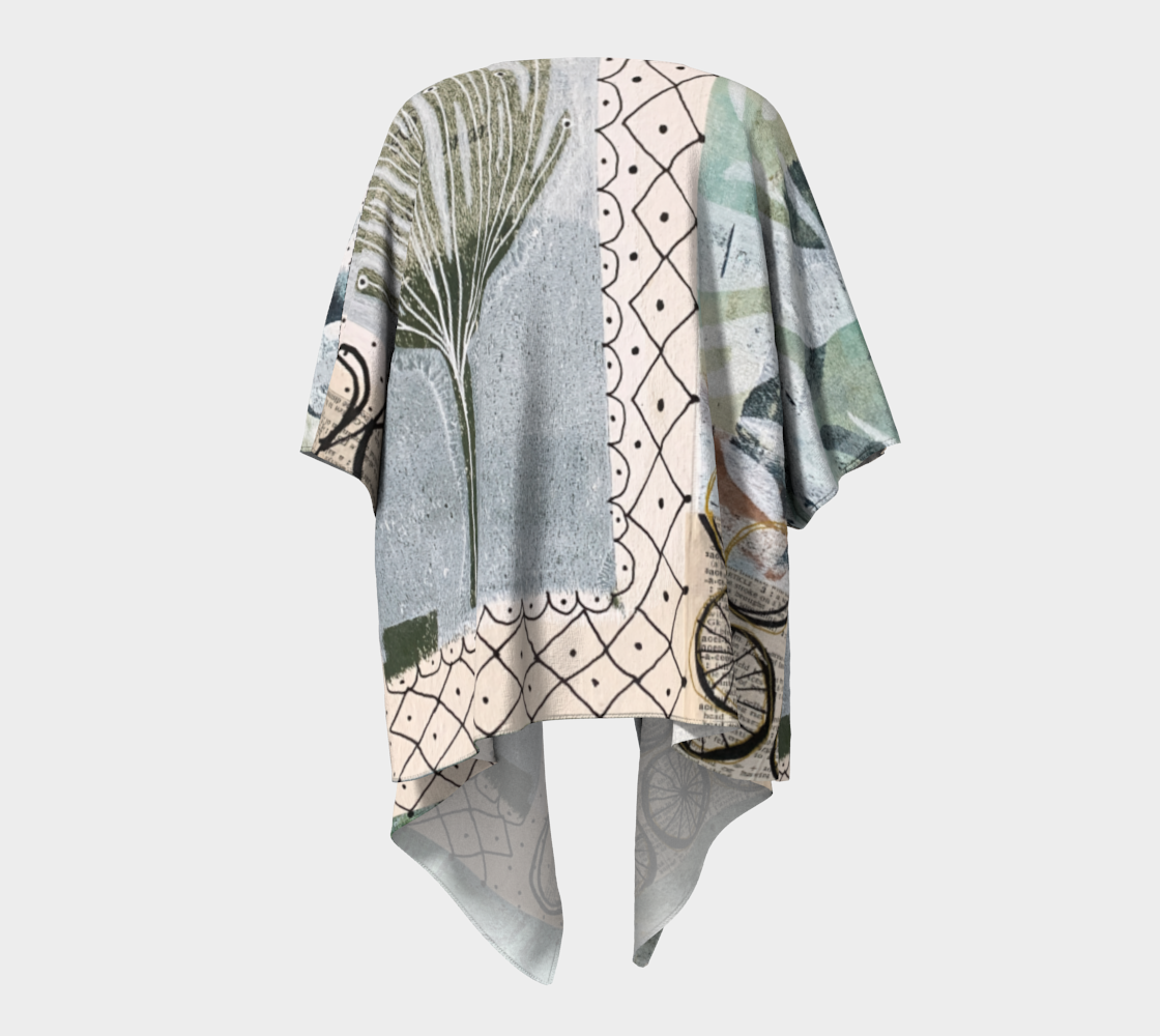 Just Picked - Abstract Collage Art Draped Kimono Shawl