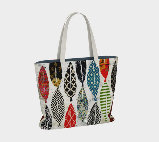 Leaf Field Botanical Collage - Large Lined Tote Bag