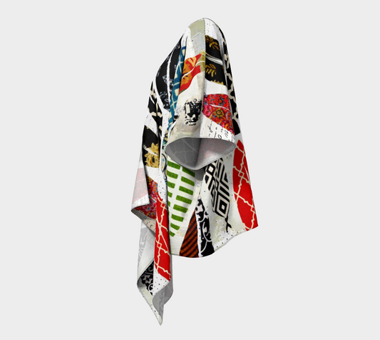 Leaf Field - Abstract Collage Art Draped Kimono Shawl