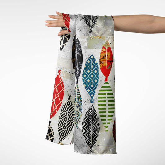Leaf Field - Abstract Collage Art Long Scarf