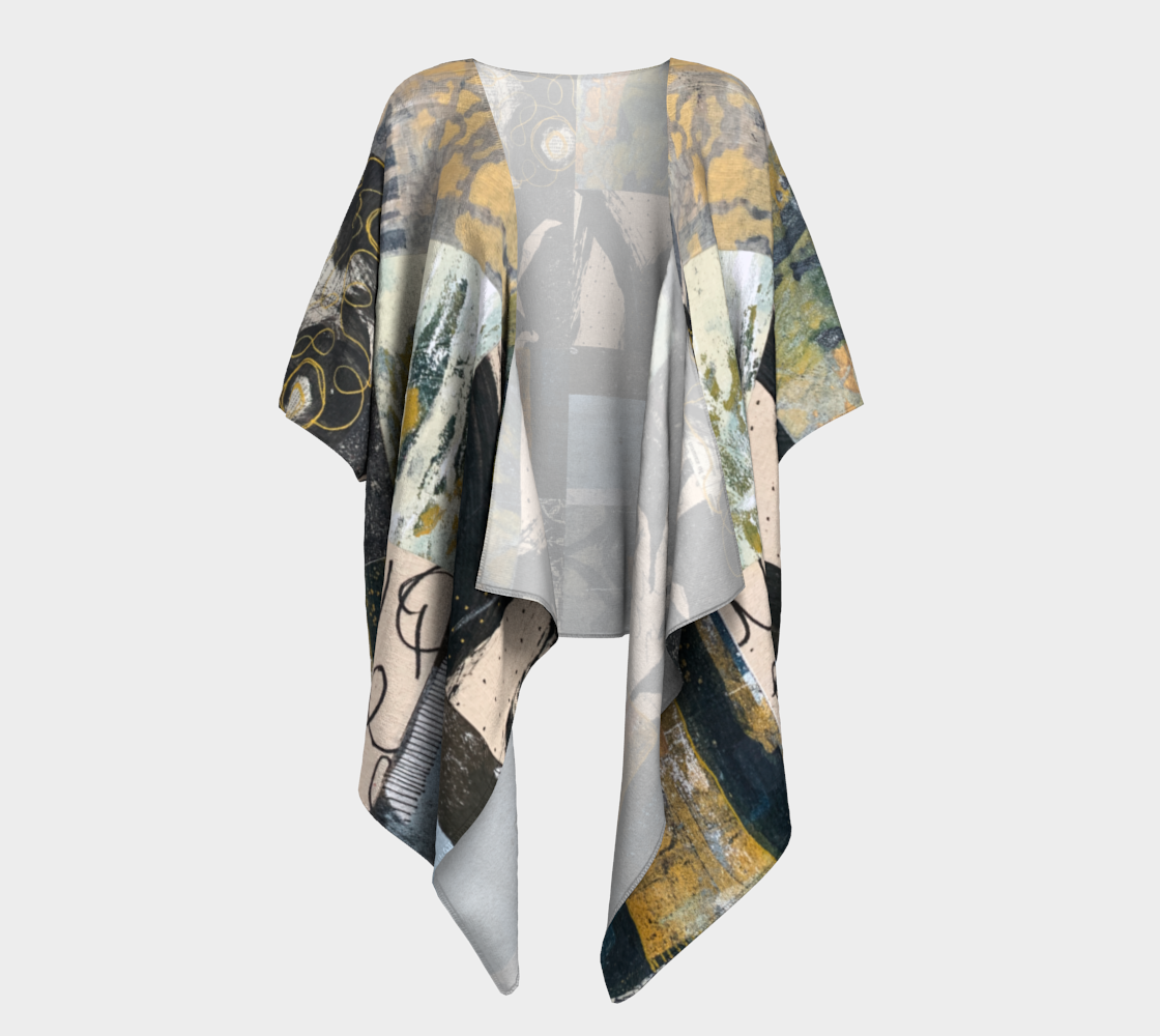 Likers - Abstract Collage Art Draped Kimono Shawl