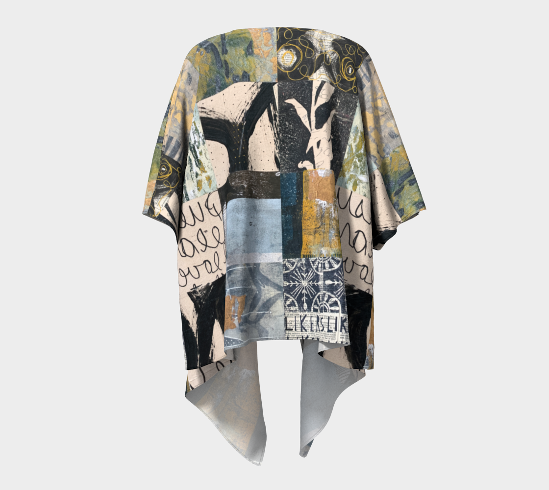 Likers - Abstract Collage Art Draped Kimono Shawl