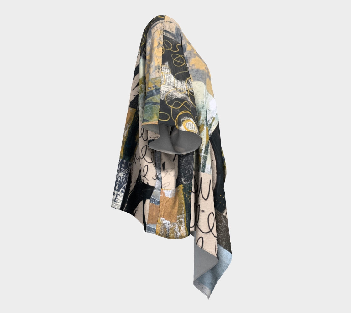 Likers - Abstract Collage Art Draped Kimono Shawl