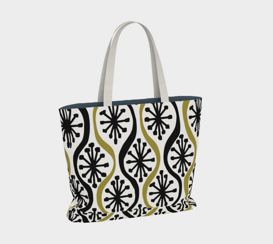 Ogee Stars Abstract Geometric - Large Lined Tote Bag