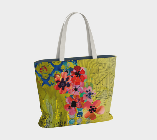 Olive Blooms Abstract Art - Large Lined Tote Bag