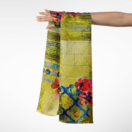 Olive Blooms - Abstract Floral Art Long Scarf