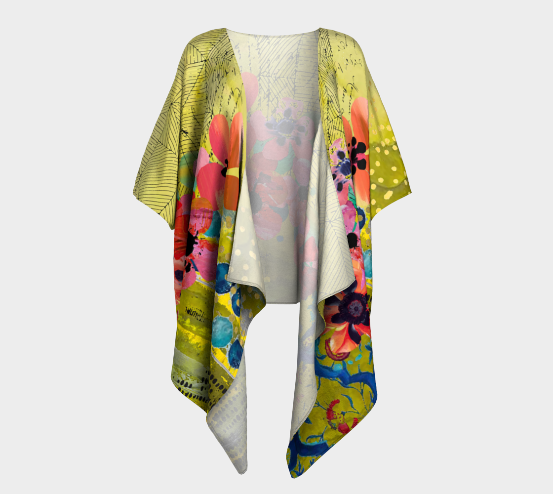Olive Blooms - Botanical Abstract Art Draped Kimono Shawl