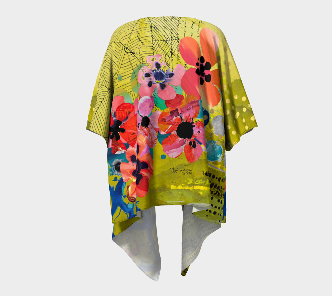Olive Blooms - Botanical Abstract Art Draped Kimono Shawl