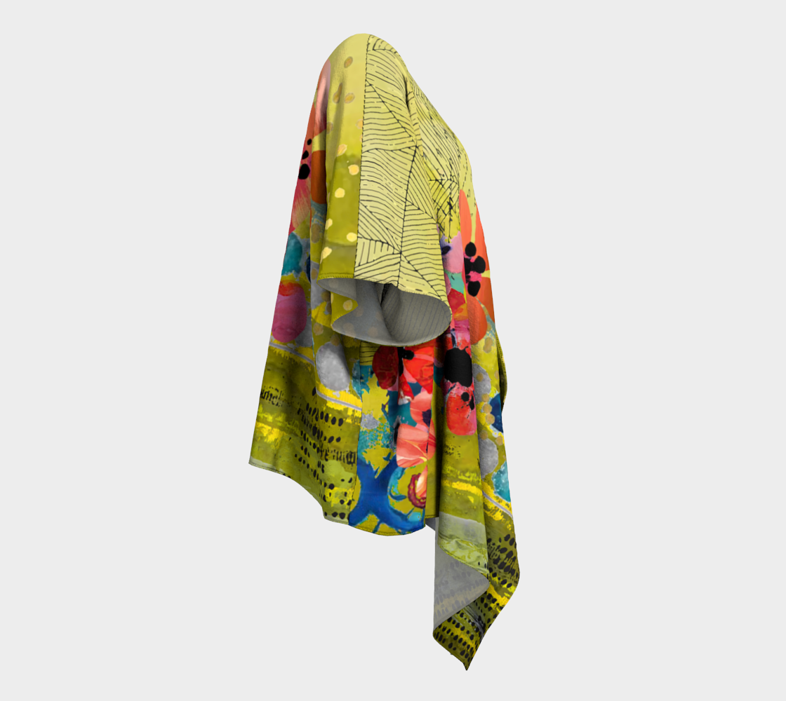 Olive Blooms - Botanical Abstract Art Draped Kimono Shawl