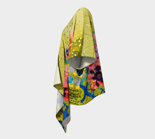 Olive Blooms - Botanical Abstract Art Draped Kimono Shawl