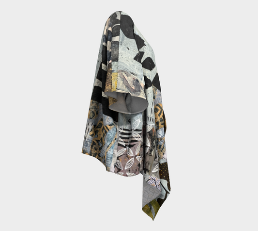 Overcast - Botanical Abstract Collage Art Draped Kimono Shawl