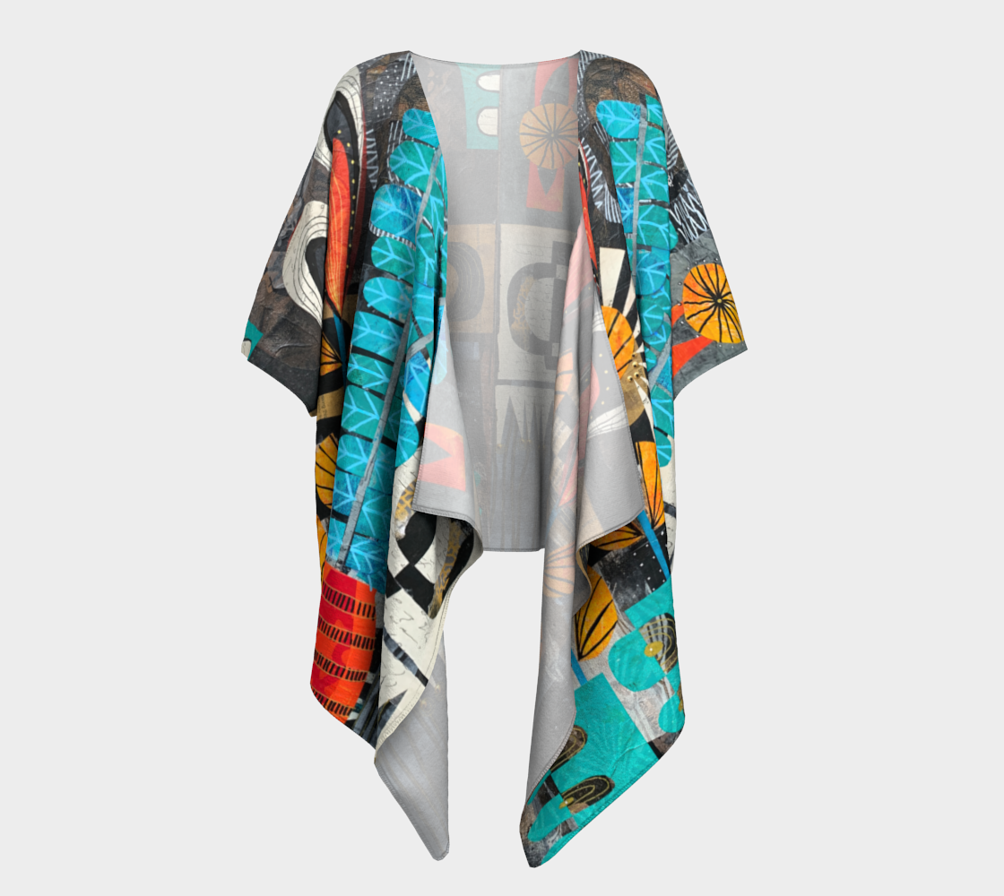 Partial Sun - Abstract Collage Art Draped Kimono Shawl