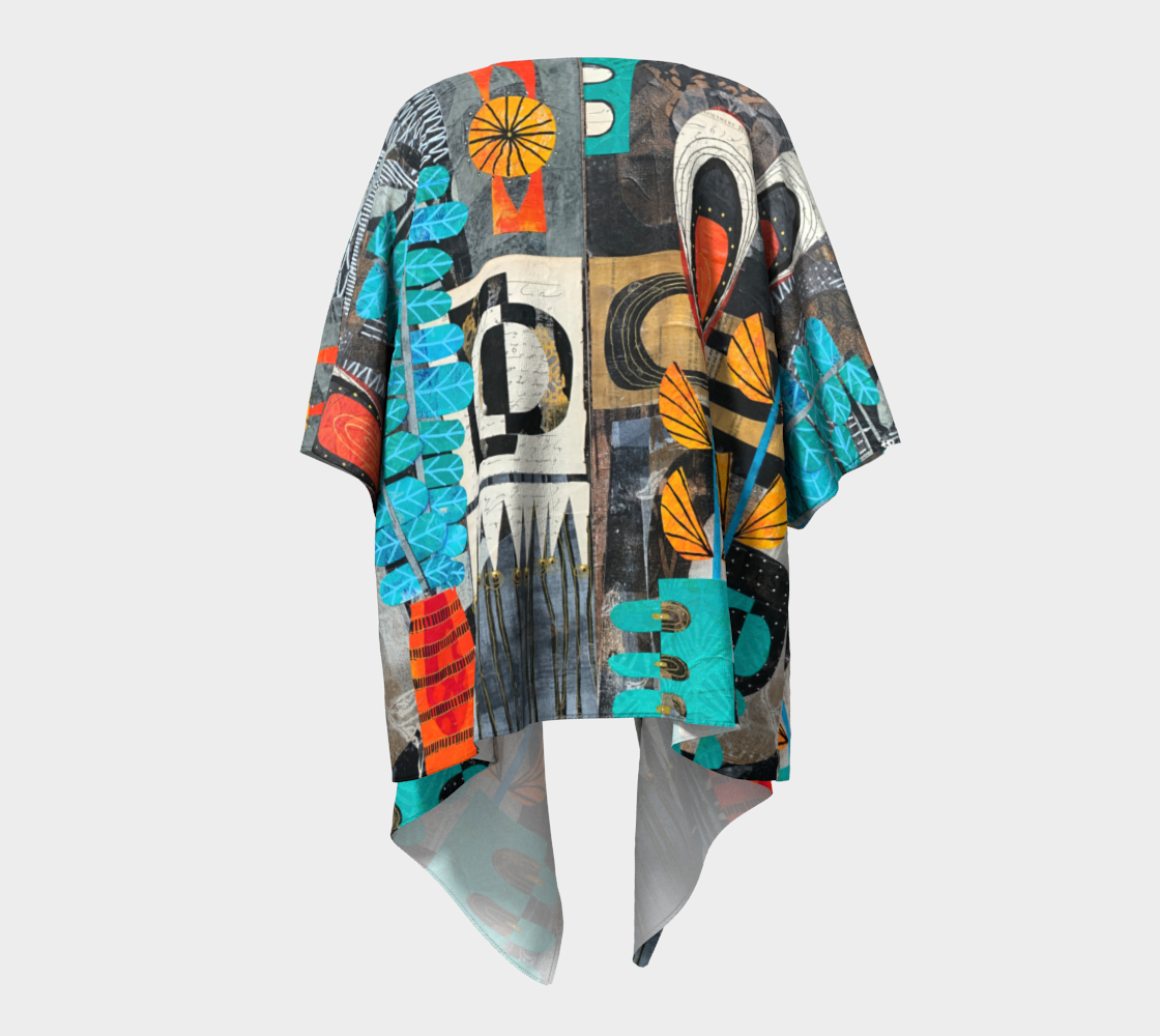 Partial Sun - Abstract Collage Art Draped Kimono Shawl