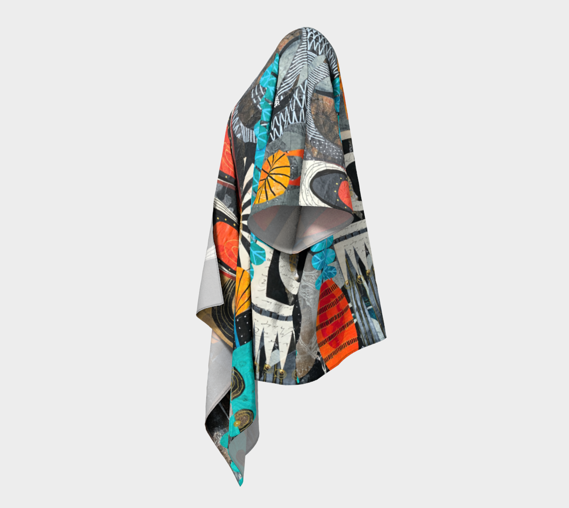 Partial Sun - Abstract Collage Art Draped Kimono Shawl