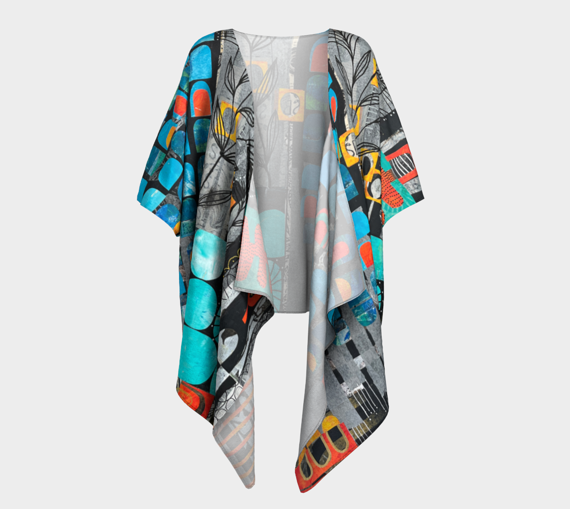 Rainy Monday - Abstract Collage Art Draped Kimono Shawl