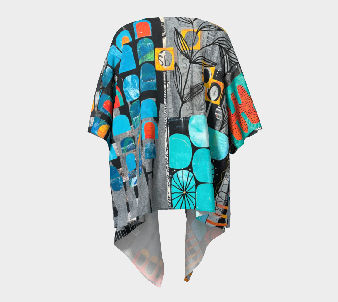Rainy Monday - Abstract Collage Art Draped Kimono Shawl
