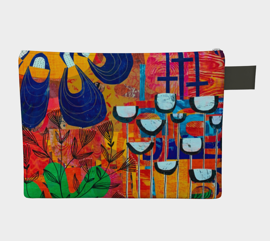 Colorful pouch with abstract design on a white background