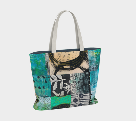 Riverwalk Art Collage - Large Lined Tote Bag