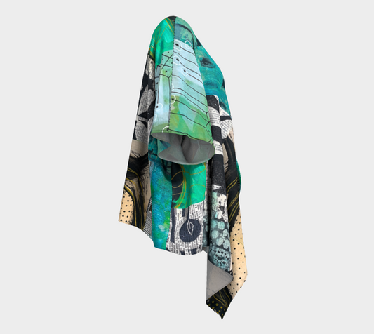Riverwalk - Abstract Collage Art Draped Kimono Shawl