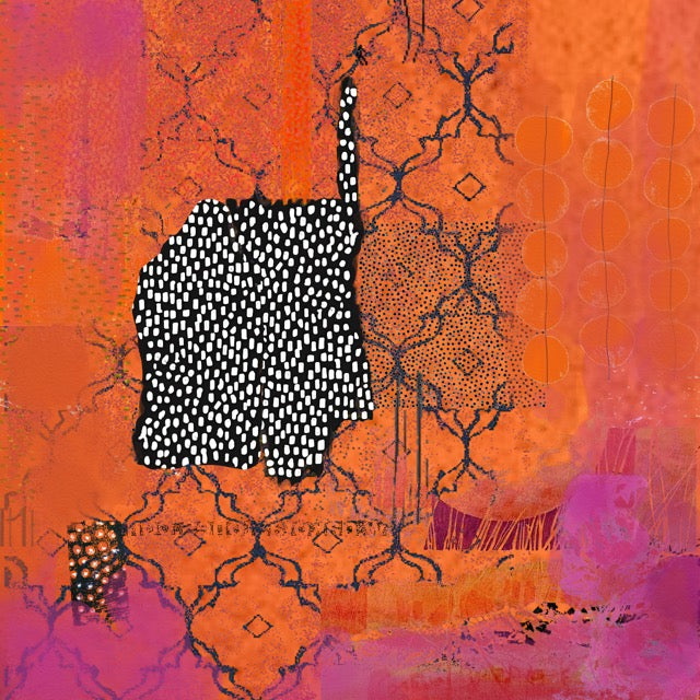 Rust Lattice Abstract Art - Draped Kimono Shawl