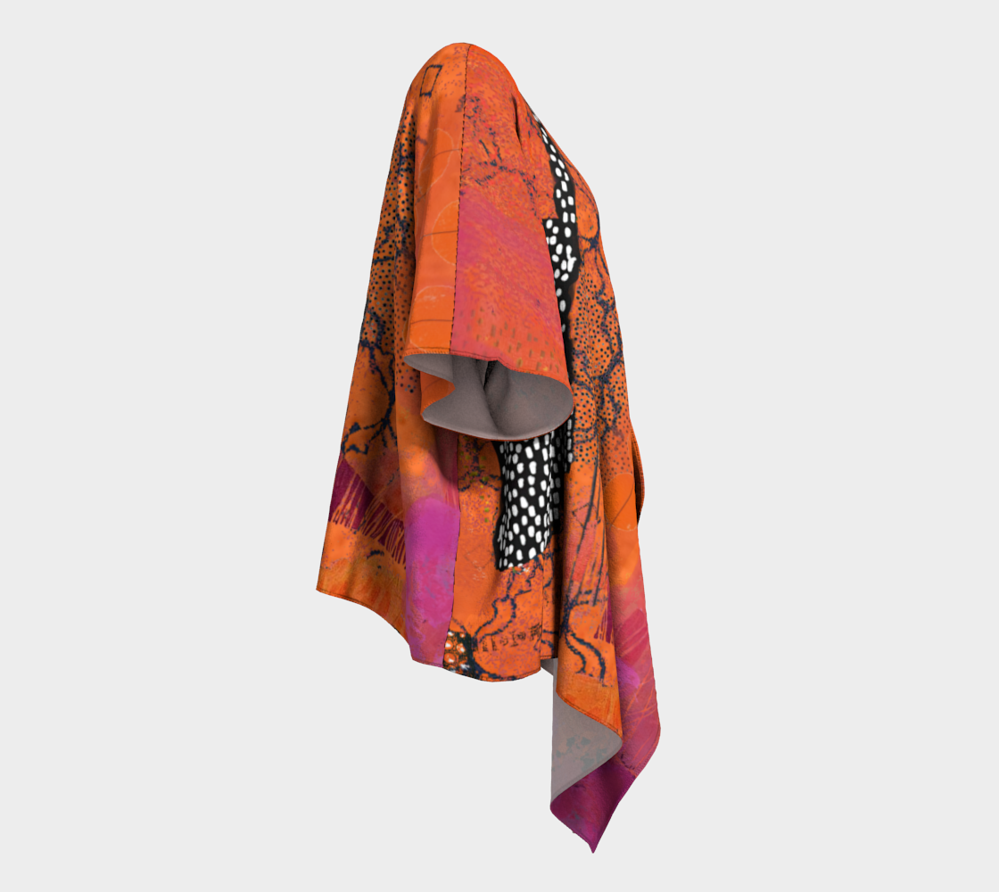 Rust Lattice - Abstract Art Draped Kimono Shawl