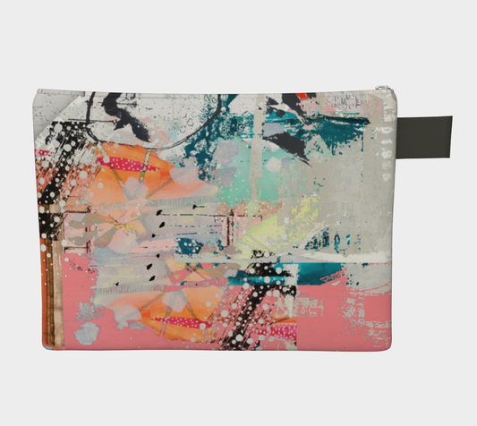 Colorful abstract patterned pouch on a white background