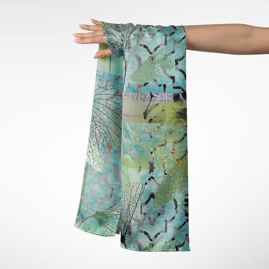 Teal Hydrangea - Abstract Botanical Art Long Scarf
