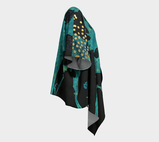 Teal Wildflower - Botanical Abstract Art Draped Kimono Shawl