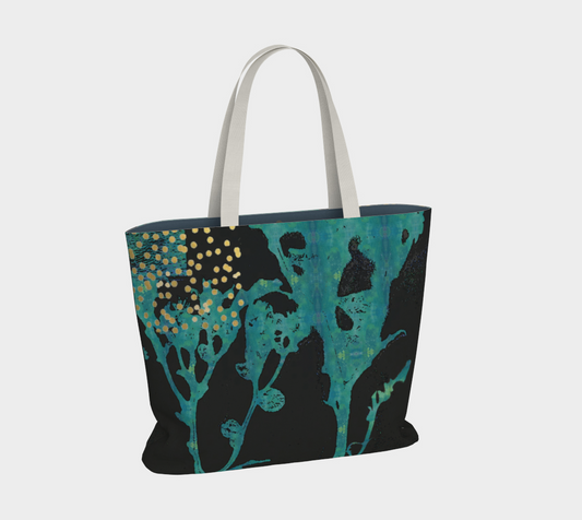 Teal Wildflower Botanical Art - Large Lined Tote Bag
