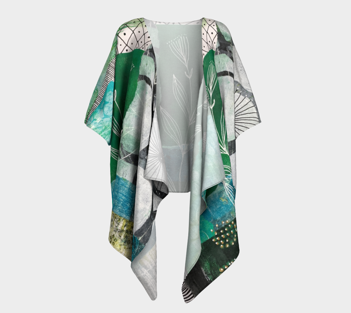 Vine Around - Abstract Collage Art Draped Kimono Shawl