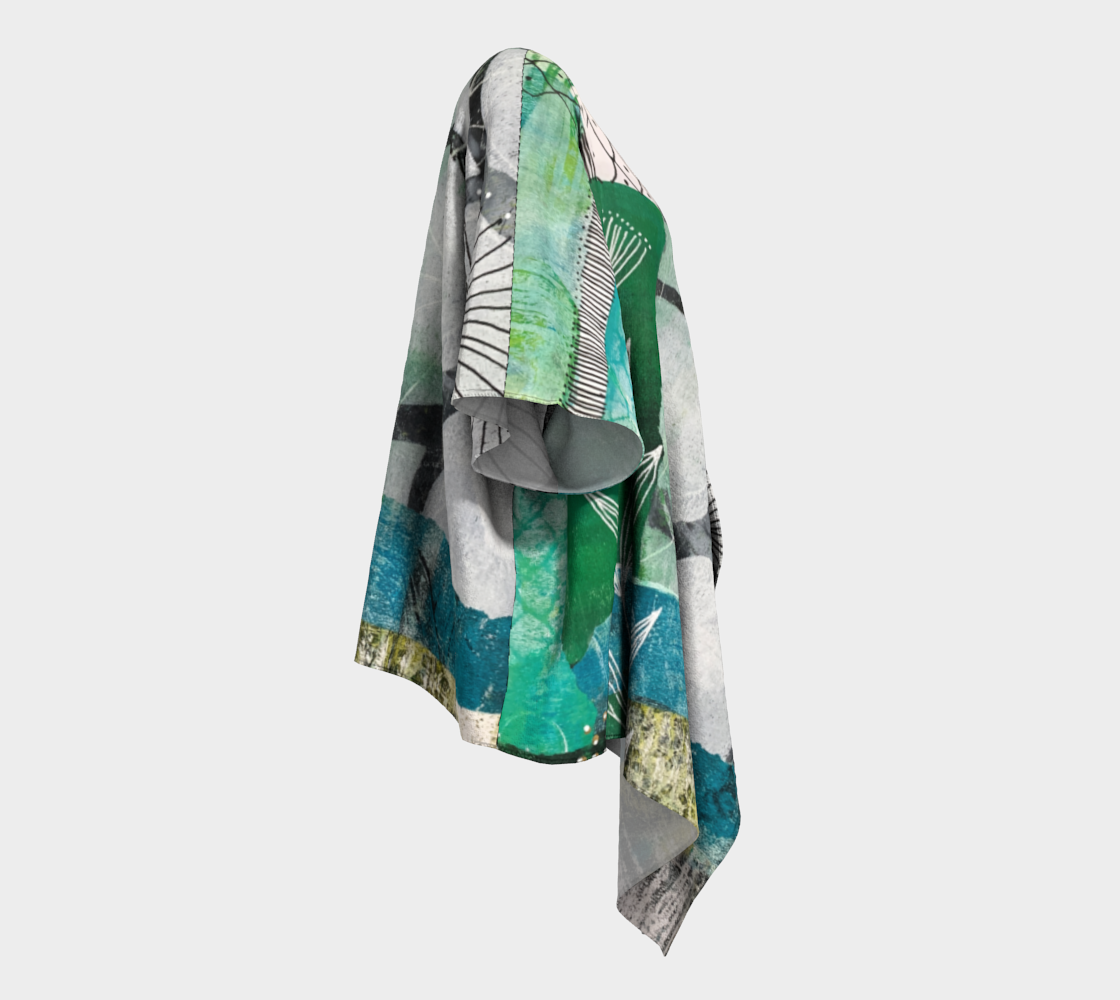 Vine Around - Abstract Collage Art Draped Kimono Shawl