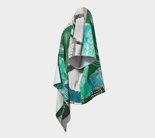 Vine Around - Abstract Collage Art Draped Kimono Shawl