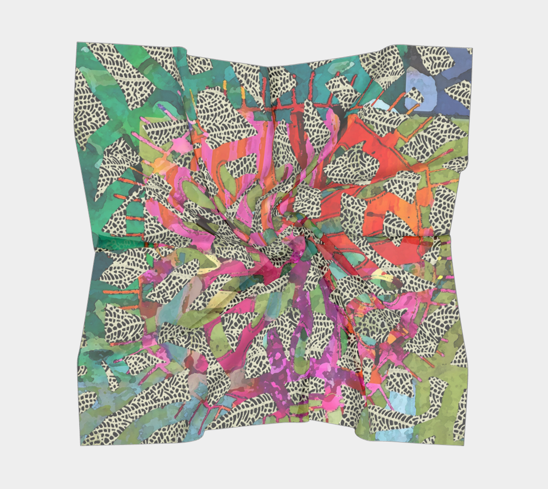 Colorful patterned fabric with abstract design on a white background