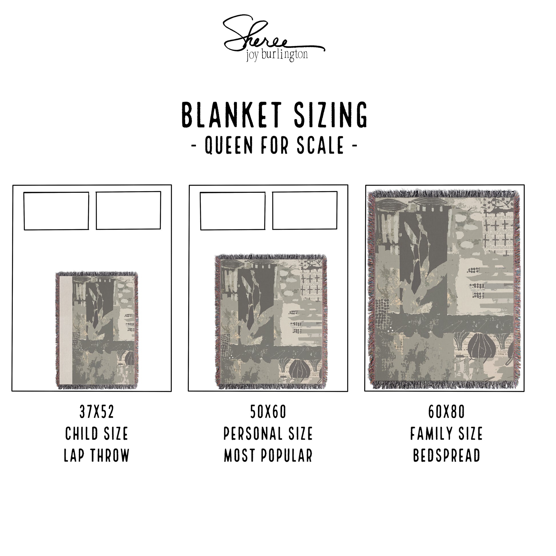 Personalized Woven Blanket Size Chart  | Mandala Grey design by Sheree Burlington