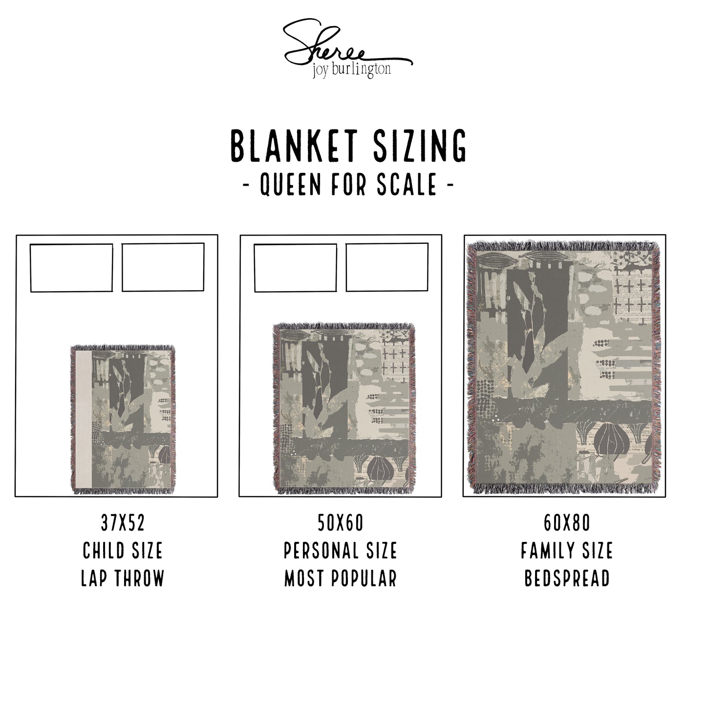 Personalized Woven Wedding Blanket Size Chart | Heart Icons design by Sheree Burlington