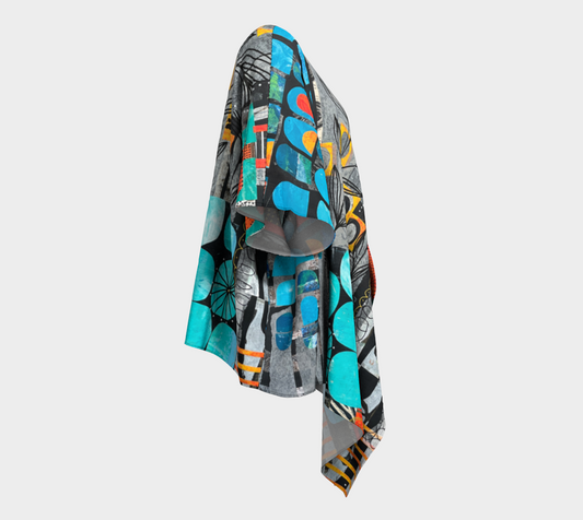 Rainy Monday - Abstract Collage Art Draped Kimono Shawl