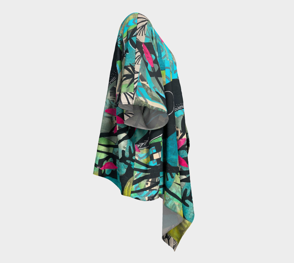Pretty Bird Folk Art Collage - Draped Kimono Shawl